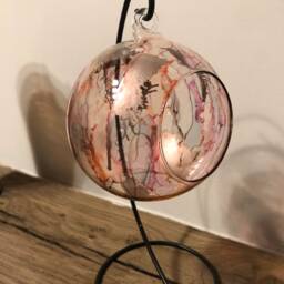 Pink Hand Painted Glass Tea Light Holder On Metal Stand. Home Decor, Birthday Gift. Christmas Gift, Stocking Filler, Gift For Her - thumbnail 4