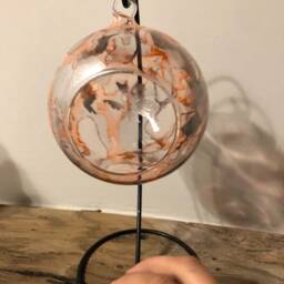 Pink Hand Painted Glass Tea Light Holder On Metal Stand. Home Decor, Birthday Gift. Christmas Gift, Stocking Filler, Gift For Her - thumbnail 3