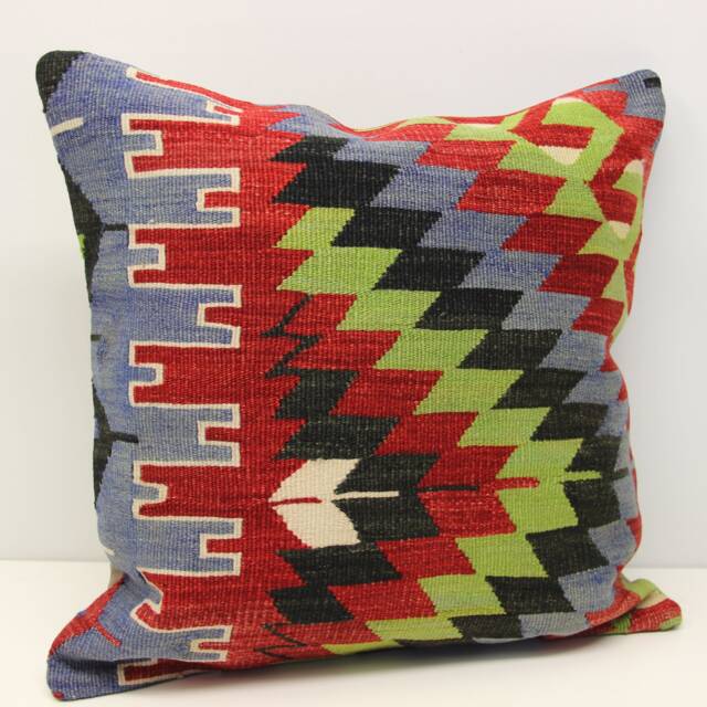Handmade Kilim Pillow Cover 20x20, Vintage Turkish Wool Cushion - image 1