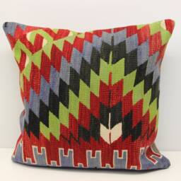 Handmade Kilim Pillow Cover 20x20, Vintage Turkish Wool Cushion - thumbnail 2