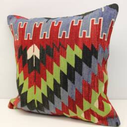 Handmade Kilim Pillow Cover 20x20, Vintage Turkish Wool Cushion - thumbnail 3
