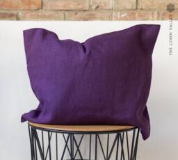 Deep Purple Linen Pillow Sham With Zipper - Dark Plum Pillow - Eggplant Colour Decorative Heavy - thumbnail 1