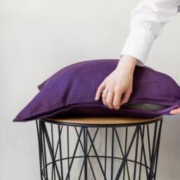Deep Purple Linen Pillow Sham With Zipper - Dark Plum Pillow - Eggplant Colour Decorative Heavy - thumbnail 2