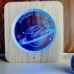 Personalized Space Rocket Led Night Light Wood Effect Kids Room Decor - thumbnail 2