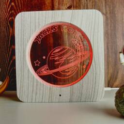Personalized Space Rocket Led Night Light Wood Effect Kids Room Decor - thumbnail 4