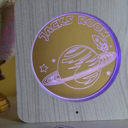 Personalized Space Rocket Led Night Light Wood Effect Kids Room Decor - thumbnail 3