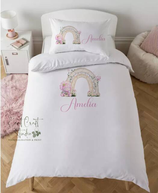 Personalised Girls Pink Dinosaur Pillow Case & Duvet Set - Bedroom Decor Bedding - image 1