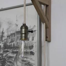 Rustic Wall Sconce Wood Lamp Lighting With Rope Light Fixture Handmade Wooden Walnut - thumbnail 2