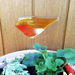 Fused Glass Robin Garden Stake Plant Pot Decoration - thumbnail 3