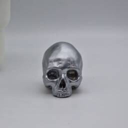 Silver Effect Solid Tiny Human Half Skull Ornament. Small Replica Plaster Of Paris Skull - thumbnail 4