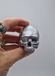 Silver Effect Solid Tiny Human Half Skull Ornament. Small Replica Plaster Of Paris Skull - thumbnail 1