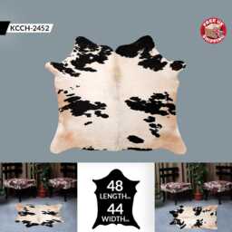 Black & White Cowhide Rug Large Hair-On Leather Accent - 48x44 Inches - thumbnail 2