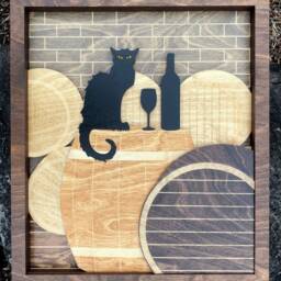 Le Chat De Vin Wood Art - Handmade Black Cat, Wine Barrel, Winery Wall Decor - thumbnail 4