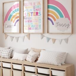 Set Of 3, Girls Bedroom Decor, Sister Wall Art, Big Sis Lil Sis, Shared Bedroom, Playroom, Siblings Rainbow Print - thumbnail 2