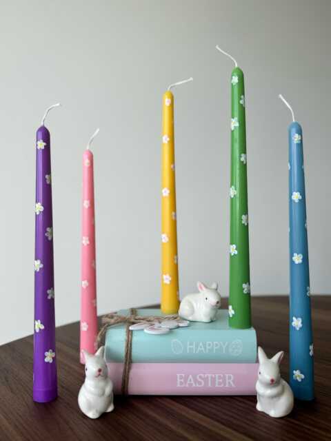 Hand-Poured Soy Wax Easter Taper Candles Floral Dinner Decor - image 1