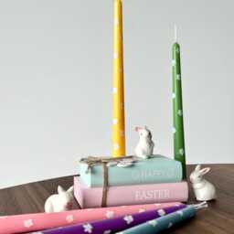 Hand-Poured Soy Wax Easter Taper Candles Floral Dinner Decor - thumbnail 4