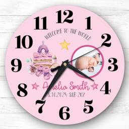 New Baby Girl Pink Photo Personalised Gift Clock