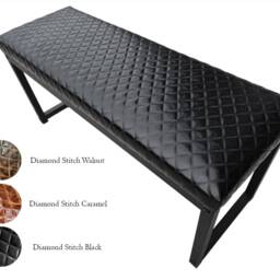 Diamond Stitched Leather & Steel Bench - Matte Black Frame With A Choice Of 3 Leathers - B Fpb - thumbnail 3
