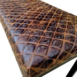 Diamond Stitched Leather & Steel Bench - Matte Black Frame With A Choice Of 3 Leathers - B Fpb - thumbnail 4