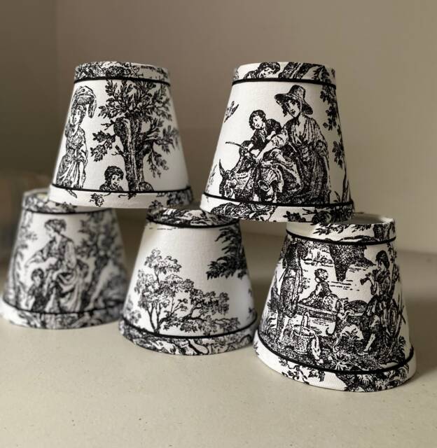 French Toile Chandelier Lampshades Black & White - image 1