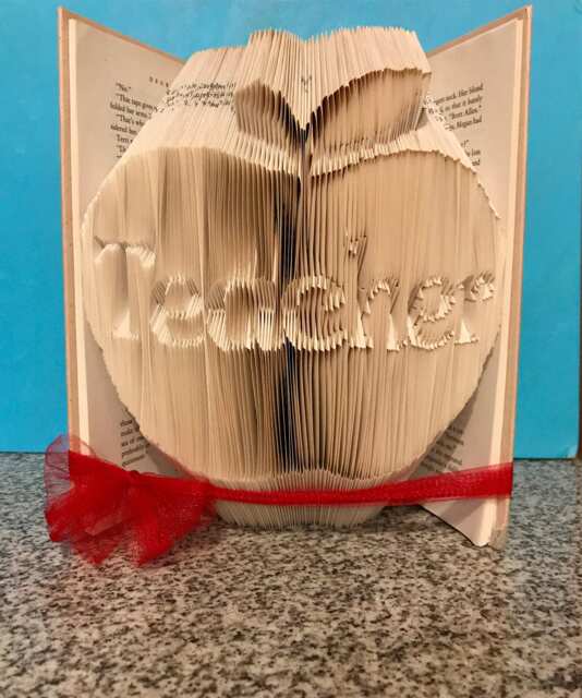 Teacher in Apple Folded Book - Appreciation Week English First Day Of School Last Christmas Birthday - image 1