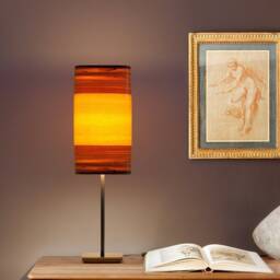 Table Lamp Made Of Red Gum Wood Veneer, Desk Light, Handmade Office Lamp, Linear 60S Design, Vintage Contemporary Lighting - thumbnail 4