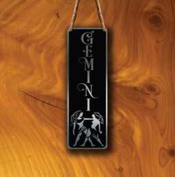 Gemini Zodiac Sign Wall Art Brushed Silver Hanging Plaque - thumbnail 1