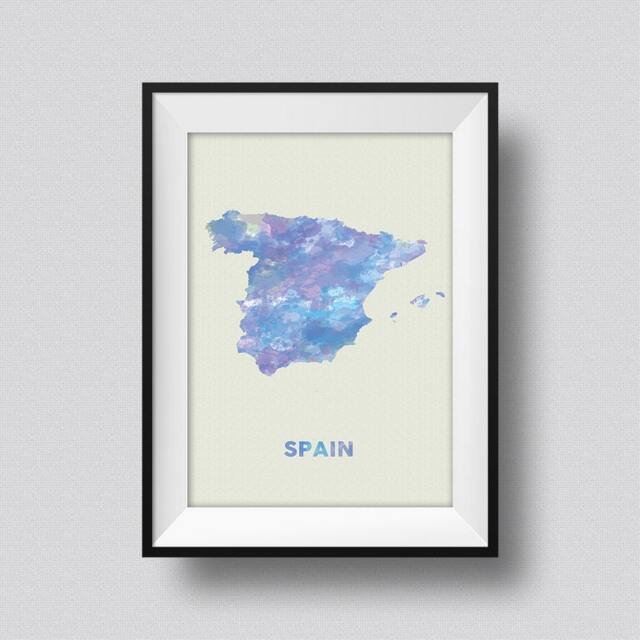 Spain Watercolor Map Art Print Ink Splash Poster Canvas