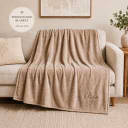 Personalised Embroidered Fleece Blanket, Custom Name & Date, Couples Anniversary Gift - thumbnail 1