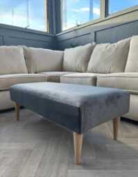 Handcrafted Stitched Dark Grey Ottoman - Plush Fabric Footstool Bench
