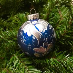 Personalized Baby Boy Christmas Ornament Handpainted Rosemaling, Matte Blue - thumbnail 2