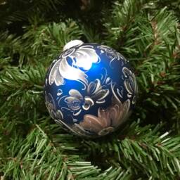 Personalized Baby Boy Christmas Ornament Handpainted Rosemaling, Matte Blue - thumbnail 3