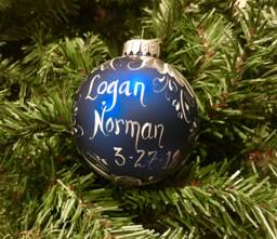 Personalized Baby Boy Christmas Ornament Handpainted Rosemaling, Matte Blue