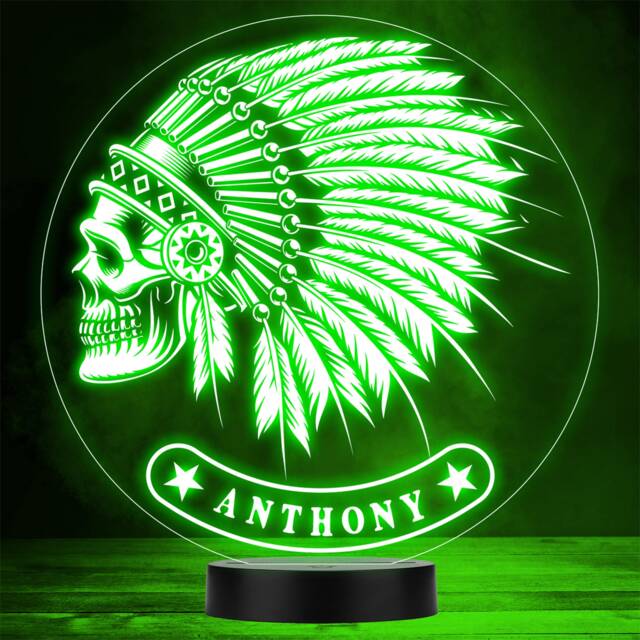 Cool Indian Feather Skull Gothic Alternative Gift Colour Change Night Light - image 1