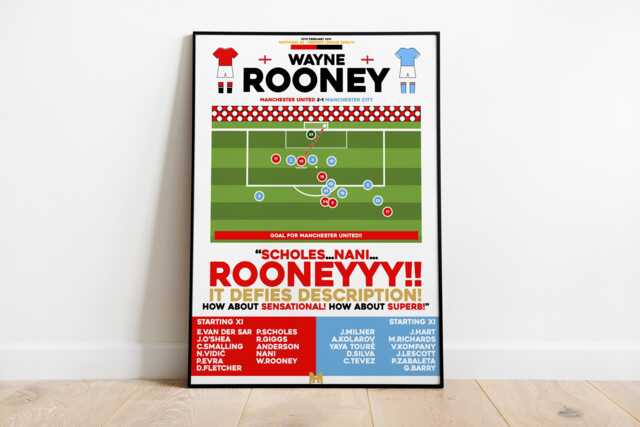 Wayne Rooney V Manchester City Print, United Football Wall Art, Posters, Man Utd Fc - image 1