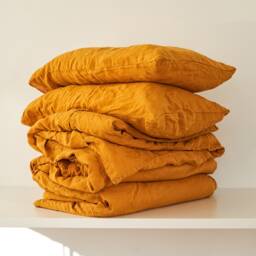 3 Piece Saffron Linen Bedding Set Wrinkled Texture - thumbnail 2