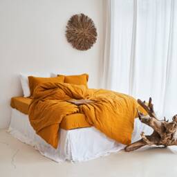 3 Piece Saffron Linen Bedding Set Wrinkled Texture - thumbnail 3