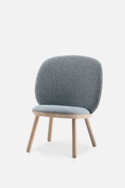Blue Upholstered Low Chair Solid Ash Wood, Japandi Style - image 1