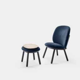 Blue Upholstered Low Chair Solid Ash Wood, Japandi Style - thumbnail 3