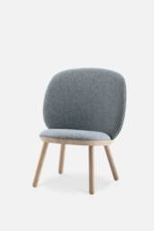 Blue Upholstered Low Chair Solid Ash Wood, Japandi Style - thumbnail 1