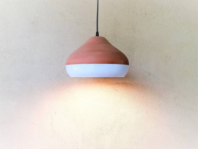 Handmade Terra Cotta Pendant Light White Glaze Kitchen Lighting - image 1