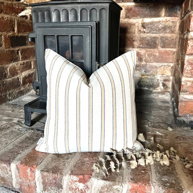 1500. Lord Black/Yellow Stripe Linen Look Cotton Cushion Cover, Various Sizes - image 1