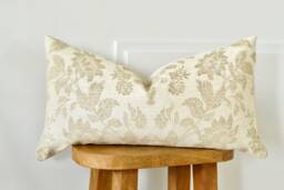 Beige Floral Lumbar Pillow Cover Jacquard Woven Decorative Cushion