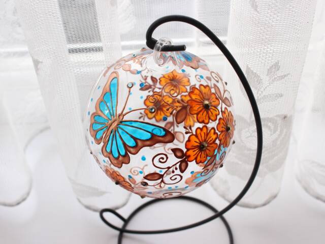 Butterfly Candle Holder, Hand Painted Glass Lentern Butterfly Suncatcher Unique Handmade Houseworming Table Centerpiece Gift For Mum - image 1