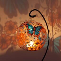 Butterfly Candle Holder, Hand Painted Glass Lentern Butterfly Suncatcher Unique Handmade Houseworming Table Centerpiece Gift For Mum - thumbnail 2