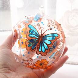 Butterfly Candle Holder, Hand Painted Glass Lentern Butterfly Suncatcher Unique Handmade Houseworming Table Centerpiece Gift For Mum - thumbnail 3
