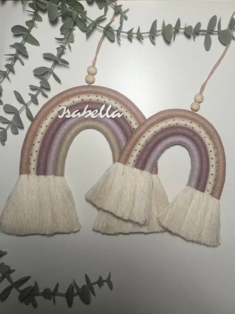 Personalised Macrame Rainbow Wall Hanging Dusty Pink Nursery Decor Name Option - image 1