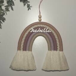 Personalised Macrame Rainbow Wall Hanging Dusty Pink Nursery Decor Name Option - thumbnail 3