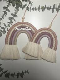 Personalised Macrame Rainbow Wall Hanging Dusty Pink Nursery Decor Name Option