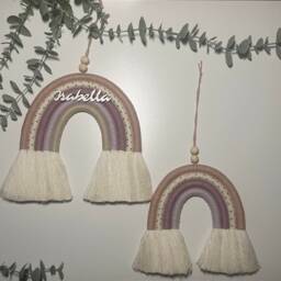 Personalised Macrame Rainbow Wall Hanging Dusty Pink Nursery Decor Name Option - thumbnail 2